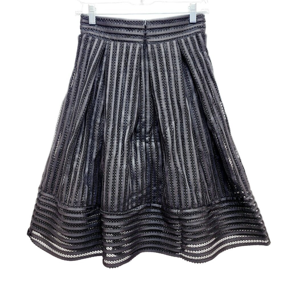 Haute Monde Womens Black Mesh A-Line Midi Skirt  Striped Lace Design Size S